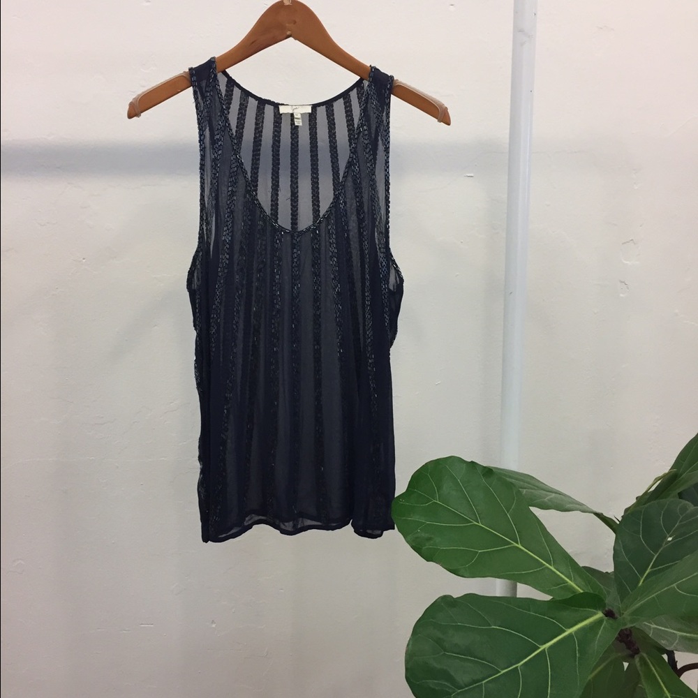 Joie Beaded Tank in Navy size Medium